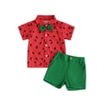 thumbnail image 1 of Qmyliery Toddler Baby Boy Summer Outfits Watermelon Pattern Button Down Turn Down Collar Short Sleeve Shirt with Shorts 2 Pcs Set 6 12 18 24 Months 3 4 Years, 1 of 9
