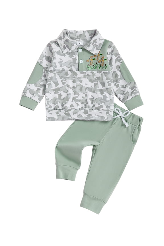Toddler Baby Boys Clothes Set Fashionable Camouflage Long Sleeve Lapel Tops with Pants 2 Pcs Outfits