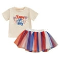 thumbnail image 1 of Qmyliery Toddler Baby Girl 4th of July Outfit Letter Star Embroidered Short Sleeve Tops Red White Blue Tulle Skirt 2 Pcs Summer Set 6 12 18 24 Months 3 4 Years, 1 of 10