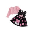 thumbnail image 1 of Qmyliery Toddler Baby Girls Fall Clothes Sets Heart/Floral Pattern Sleeveless Dress with Long Sleeve Cardigan 2Pcs Outfit, 1 of 9
