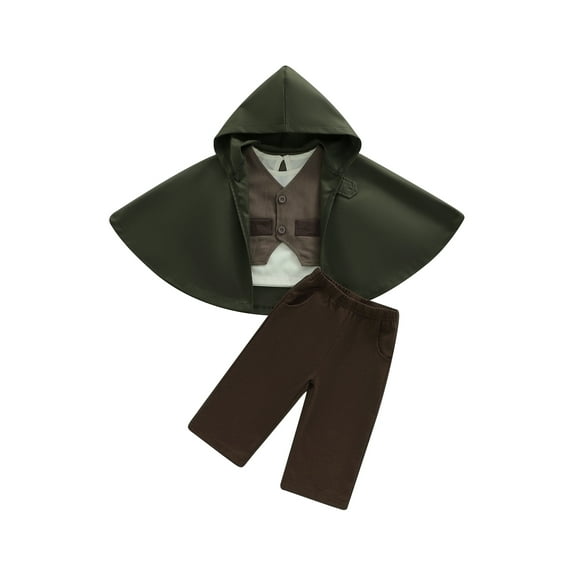 Qmyliery Toddler Boy Fall Outfits Solid Long Sleeve Shirt Long Pants Vest Cape 4 Pcs Gentleman Set