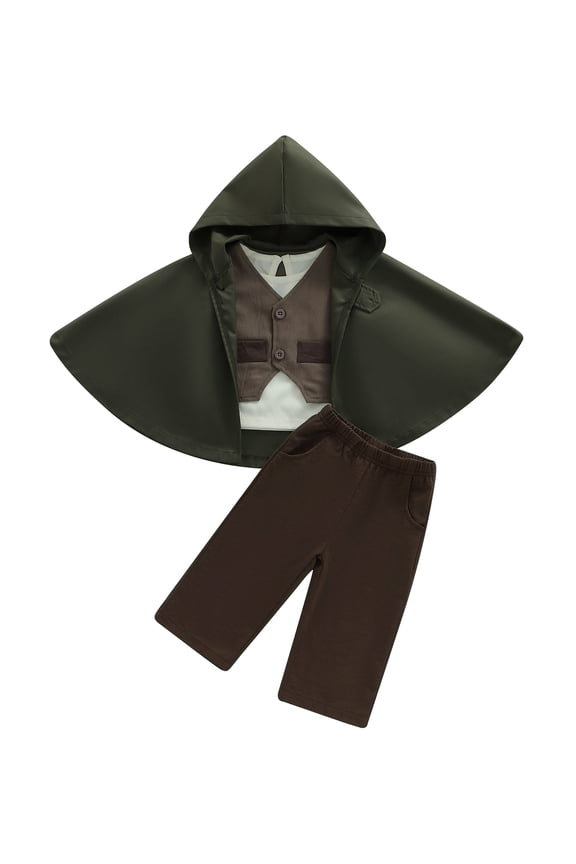 Toddler Boy Fall Outfits Solid Long Sleeve Shirt + Long Pants + Vest + Cape 4 Pcs Gentleman Set