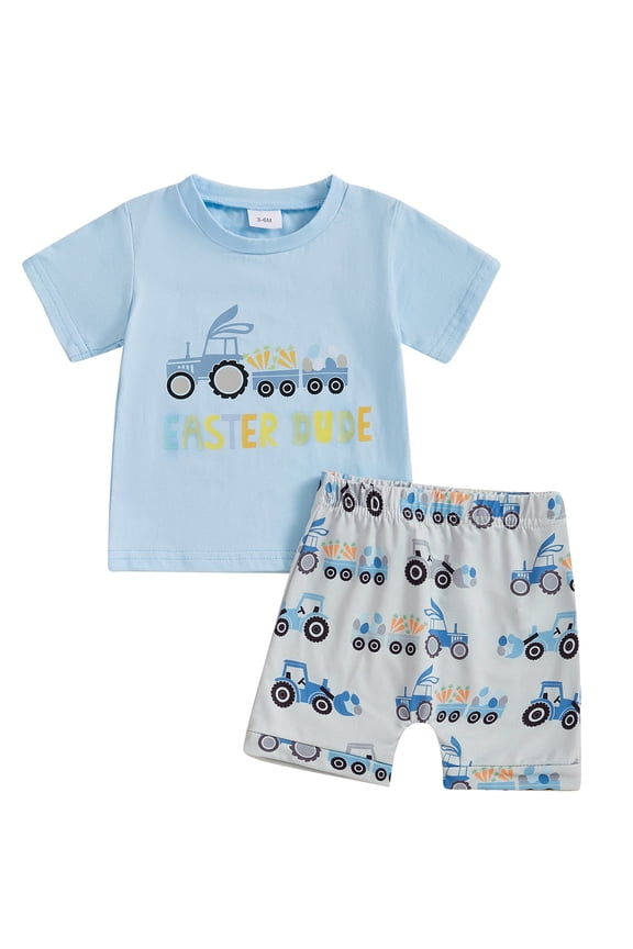 Toddler Boys Easter Outfits Letter Rabbit/Chick Print Round Neck Short Sleeve T-Shirts Elastic Waist Shorts 2Pcs Clothes Set 3 6 12 18 24 Months 3 Years