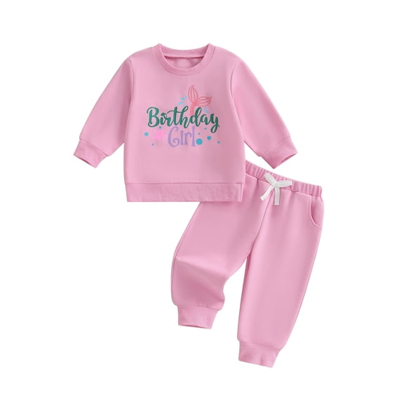 Qmyliery Toddler Girls Clothes Set Fashionable Long Sleeve Letter Pattern Pullover with Solid Color Pants 2Pcs Birthday Outfit