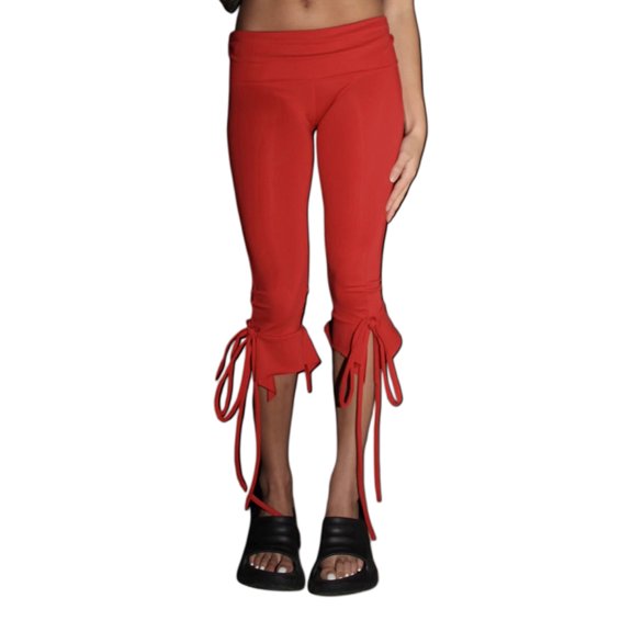 Qmyliery Women Capri Pants Solid Color Elastic Waist Tie-Up Summer Casual Cropped Pants Stretch Crop Leggings