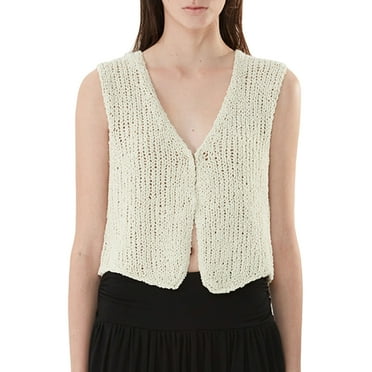 Qmyliery Women Knitting Vest, Sleeveless V Neck Solid Color Buttons Cardigan Spring Summer Party Casual Tops
