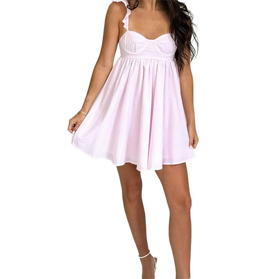 Qmyliery Women Slip Dress, Sleeveless Backless Floral/Solid A-line Dress Summer Mini Dress