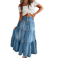 thumbnail image 1 of Qmyliery Women Summer Denim Skirt Casual Solid Color Ruffled Hem High Waist A-Line Jeans Skirt for Club Streetwear, 1 of 7