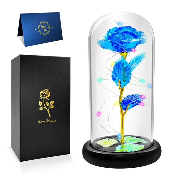 Qnbes Eternal Rose Flower in Glass Dome with Led Light, Artificial Flower Rose Gift for Birthday Anniversary Valentine's Day Father's Day