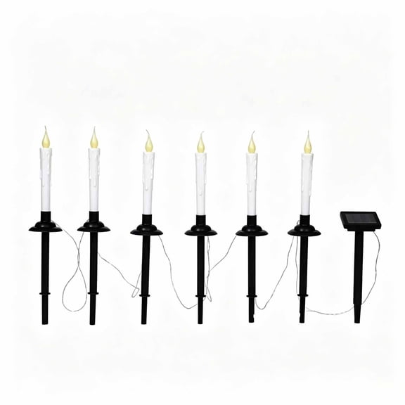 Qndoxp 6 Pack Solar Candle Stake Lights LED Taper Candle Lights Waterproof Halloween Christmas Outdoor Pathway Lawn Decor