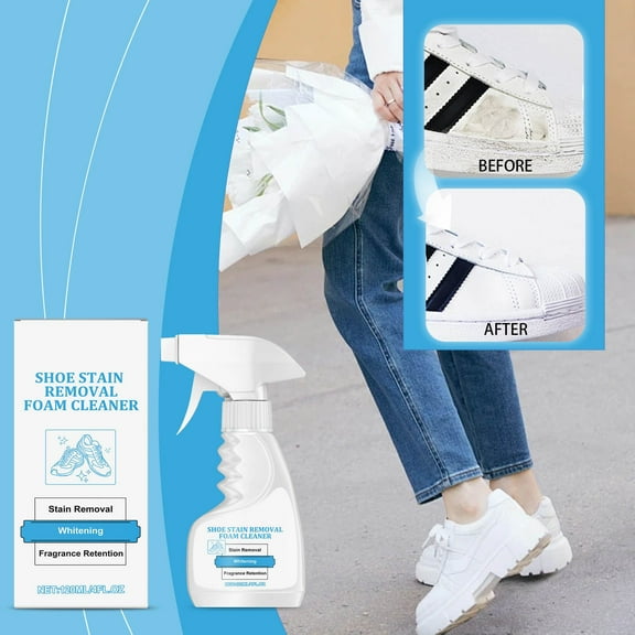 Qnjujn 120ml Multi-Action Shoe Cleaner Foam, Removes Yellow Stains, Sweat & Oil, Gentle No-Scrub Formula, Portable Size, Ideal for Travel & Daily Shoe Care