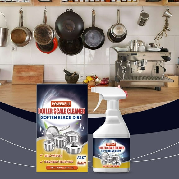 Qnjujn 120ml Pot Bottom Cleaner Spray - Degreasing & Descaling, Rust Removal, Polish Stainless Steel Pans - Non-Scratch Formula with Sponge Brush