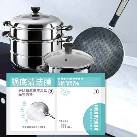 Qnjujn 2 Pack Pot Bottom Cleaner, Burnt Food Remover Gel, Heavy Duty Cookware Cleaner, Non-Scratch Formula, Works on Stainless Steel, Protective Coating