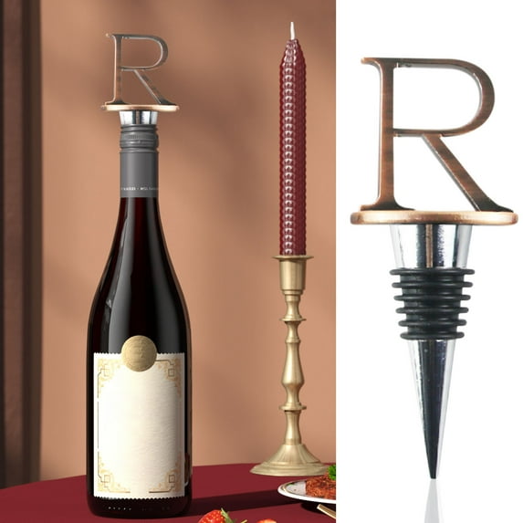 Qnjujn Alphabet Wine Bottle Stoppers, 26 Letter Wine Stoppers, Alloy & Food-Grade Seal for Bottles, Reusable Party Favors for Weddings/Tastings, Modern Table Decor