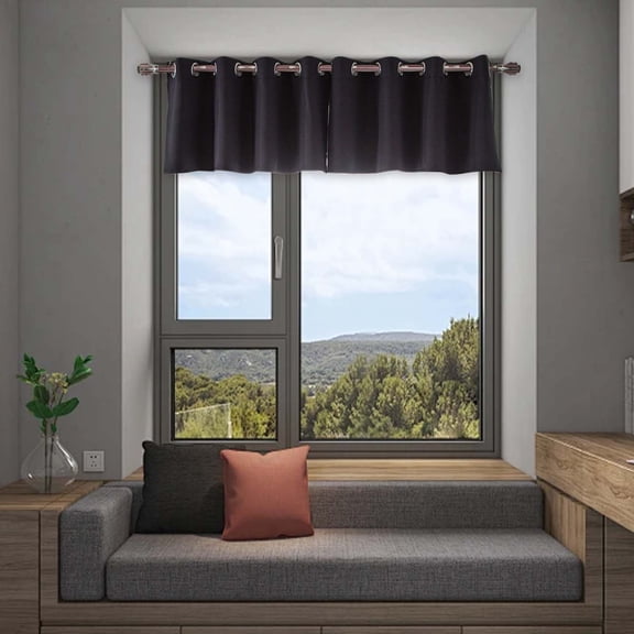 Qnjujn Blackout Curtains Kitchen Valance 14 Inch Length, Textured Window Curtain Valances for Kitchen/Bathroom/Laundry, Top Grommet Black