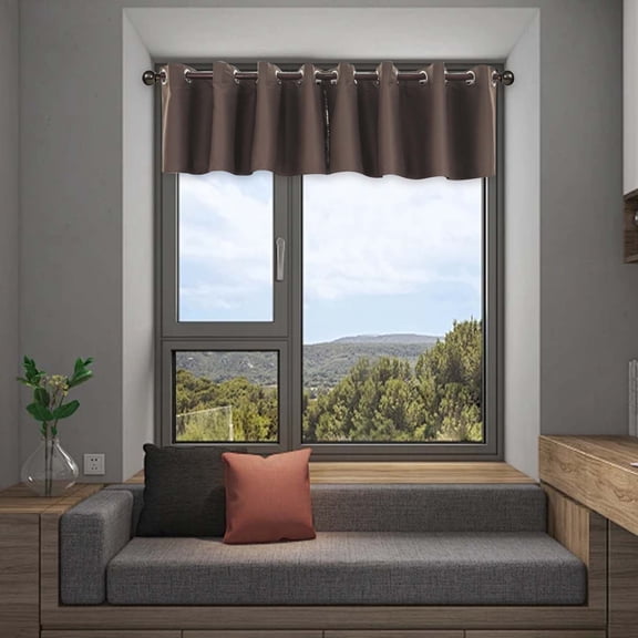 Qnjujn Blackout Curtains Kitchen Valance 14 Inch Length, Textured Window Curtain Valances for Kitchen/Bathroom/Laundry, Top Grommet Coffee
