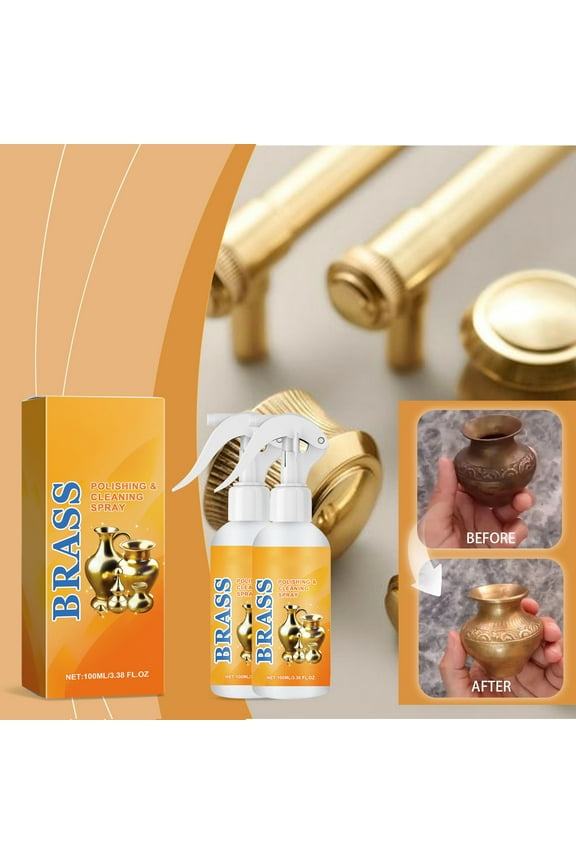 Brass Cleaner Polish Spray Removes Tarnish Oxidation, Gentle Non Abrasive Metal Cleaning for Brass Copper Stainless Steel Fixtures, Easy Wipe Shine Care Spray 2 Pack