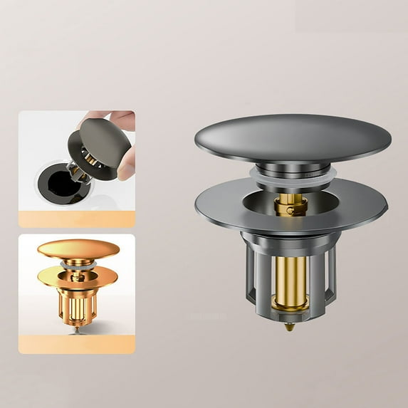 Qnjujn Brass Sink Stopper with Filter, Plug & Play Design, Anti-Odor & Anti-Clog Drain Plug for Basin, Bathroom, Kitchen, Leak-Proof & Easy Install