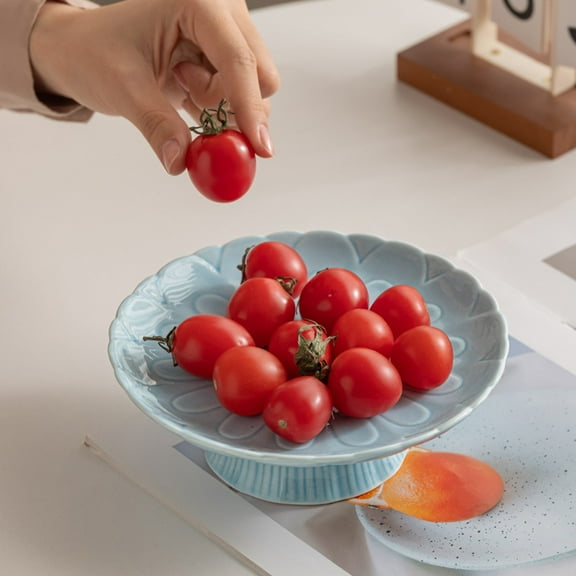 Qnjujn Ceramic Pedestal Server, Elevated Appetizer Dessert Bowl with Stand, Decorative Serving Platter for Parties Events, Multipurpose Display Bowl for Kitchen Dining