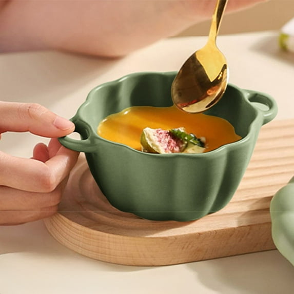 Qnjujn Ceramic Pumpkin Bowl, Microwave Safe Baking Steaming Stewing Serving Bowl with Lid, Unique Decorative Kitchenware for Cooking and Food Storage, Pumpkin Bowl with Lid