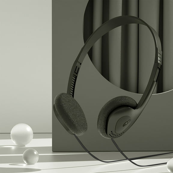 Qnjujn On Ear Wired Retro Headphones, Single 3.5mm Plug, Noise Isolation Headphones for Walkman, CD Player, Computer, Throwback 80's/ 90's Design Black