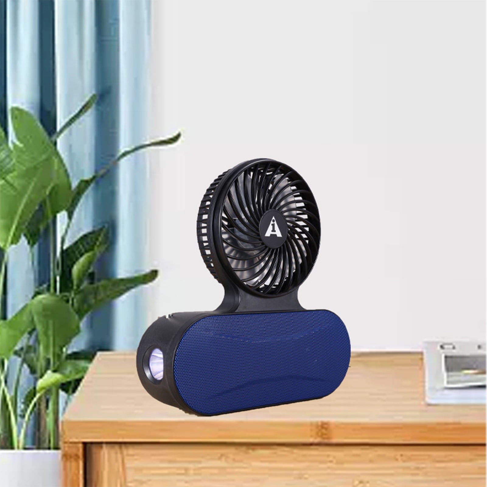 Qnjujn Equipped With A Radio Of Receiving FM Channels,solar Powered Household Small Fan,wireless Bluetooth Small Audio System,car Mounted Mobile Portab Blue
