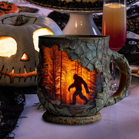 Qnjujn Forest Fire Mug Outdoor Coffee Cup, Rustic Sasquatch Camping Mug for Nature Lovers and Cryptid Enthusiasts, Unique Coffee Cocoa Cup for Home Kitchen and Adventure Outdoors