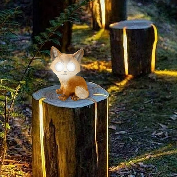 Qnjujn Fox Outdoor Garden Ornaments, Solar Garden Fox Garden Decor Statue, Resin Fox Garden Ornament with Solar Lights, Waterproof Garden Fox Statues Sculptures for Patio Lawn Porch Orange