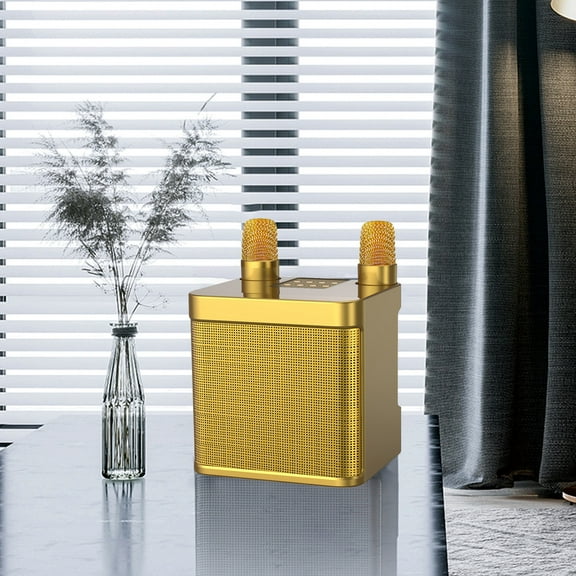 Qnjujn Home Audio Karaoke Machine With 2 Wireless Microphones, 3000mAh Portable Microphone Speaker Set, Bluetooth 5.0 Rechargeable PA System Stage Subwoofer Gold