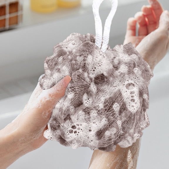 Qnjujn Large Bath Loofah Sponge, Cute Flower Shower Pouf and Bath Rub Back Scrubber, Soft Mesh Foaming Bath Sponge for Gentle Exfoliating and Body Cleaning with Rope for Easy Hang