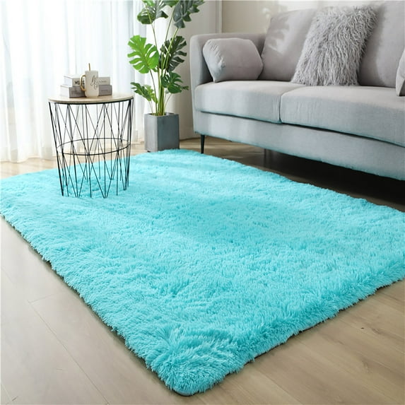 Qnjujn Large Fluffy Area Rugs for Bedroom, Modern Shag Living Room Carpet, Plush Fluffy Bedside Classroom Rug, Indoor Floor Dorm Rug for Teen Girls Room, Home Decor Aesthetic Blue
