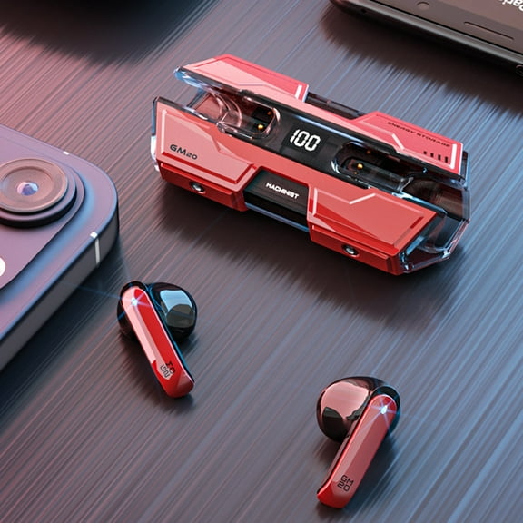 Qnjujn Mechanical Wind Wireless Bluetooth Headset HD Call Gaming Low Latency Bluetooth Headset Red