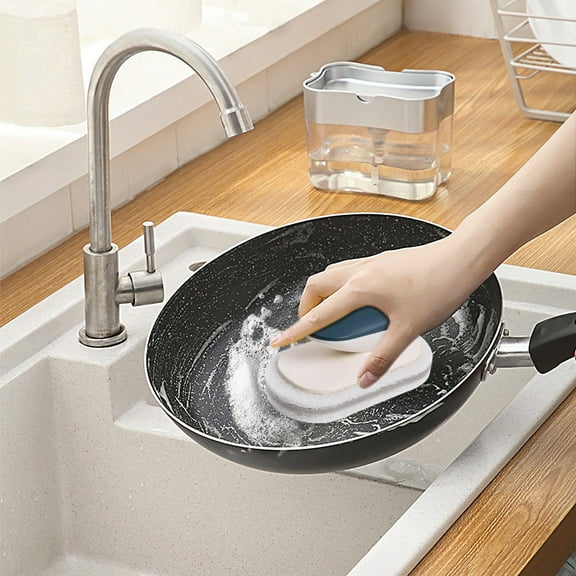 Qnjujn Multi-Purpose Sponge Cleaning Brush with Ergonomic Handle, Kitchen and Bathroom Countertop Scrubber, Durable Eco-Friendly Household Cleaning Tool, Efficient Dirt and Stain Remover