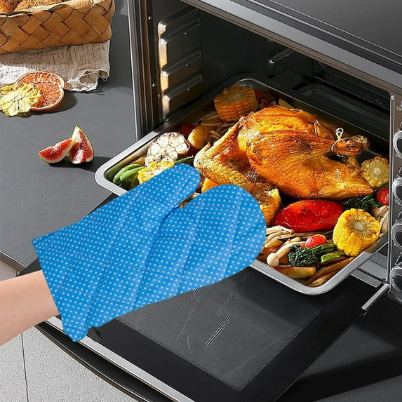 Qnjujn Oven Mitts, Long Arm Extended Length Heat Resistant Gloves for Baking and Grilling, Anti Scalding Thermal Protection with Secure Grip, Kitchen Safety Mittens for Hot Pans Trays