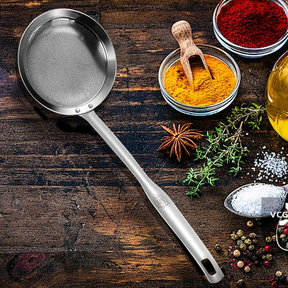 Qnjujn Perforated Stainless Spoon, Stainless Steel Slotted Spoon Strainer for Milk Oil Hot Pot Cooking Large Kitchen Utensil Food Grade Dishwasher Safe