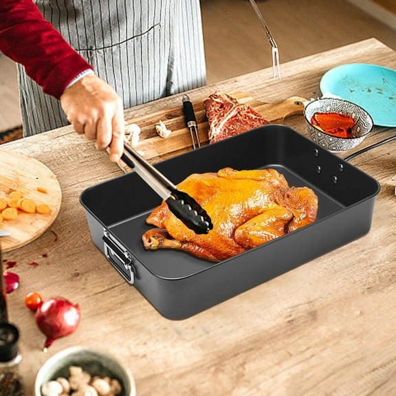 Qnjujn Rectangular Nonstick Baking Tray for Oven, Carbon Steel Roasting Pan with Handles for Lasagna Cake and Chicken, Deep Bakeware Dish for Home Kitchen and Holiday Cooking