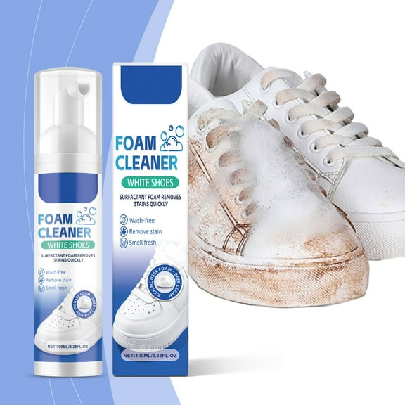 Qnjujn Shoe Cleaner Kit with Brush, 100ml Cleaning Foam for White Shoes Trainers and Sneakers, Stain Remover for Leather Suede and Tennis Boots, Deep Cleaner Penetrating Formula with Applicator Brush