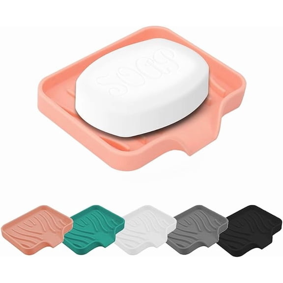 Qnjujn Silicone Bathroom Soap Dishes with Drain Spout-Bathroom and Kitchen Sink Organizer, Sponge Holder, Dish Soap Tray, Perfect for Dispenser, Scrubber, Bottle, Cup on Sink or Counter Pink
