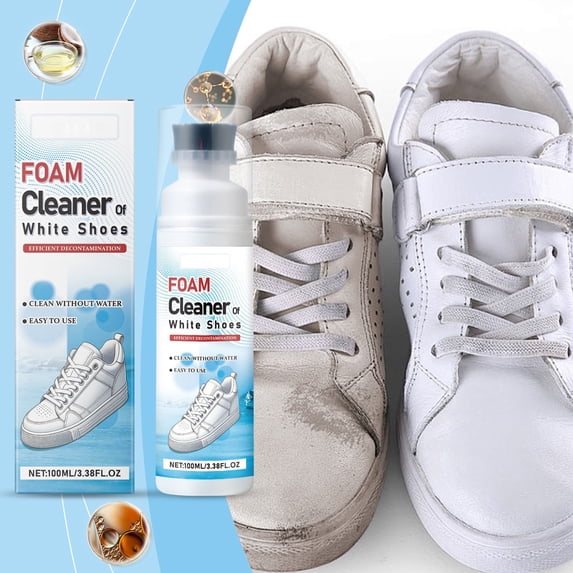 Qnjujn Small White Shoes Detergent Foam for Sneakers and Sports Shoes, Water-Free Dry Cleaner, Stain and Yellowing Remover, Gentle Shoe Care, Fast and Effective Cleaning Solution, 100ml