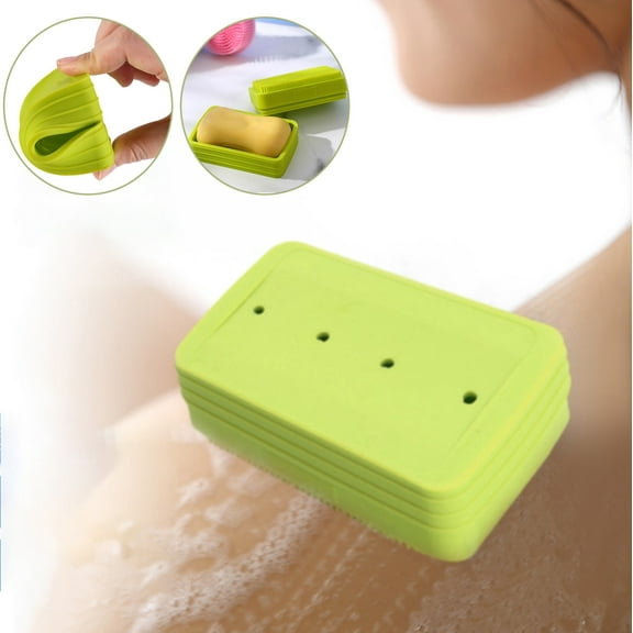 Qnjujn Soap Box, Portable Double-Sided Shower Brush, Soft Bristles Soap Holder, Food-Grade Material, Bathing Accessory, Drainage Lid, Travel and Home Bathroom Use