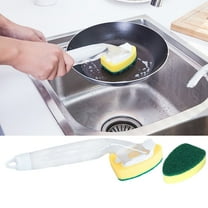 Qnjujn Soap Dispenser Brush, Detachable Refillable Pot Scrubber, Built in Cleaning Liquid Reservoir for Dishes Pans, Stainless Steel Copper Aluminum Safe Kitchen Brush