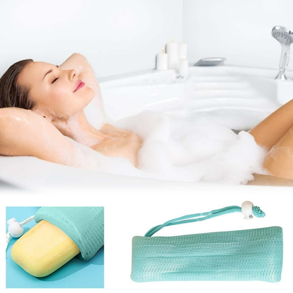 Qnjujn Soap Foaming Net, Hanging Shower Soap Bag Foaming Net, Thickened Nylon Soap Mesh Bag Bath Sponge Net for Rich Foam Lathering Exfoliating Washing Body Soap Storage