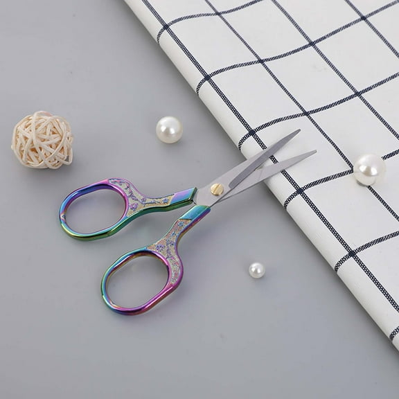 Qnjujn Stainless Steel Electroplated Scissors Carved Floral Design for Home Office Sewing Thread Cutting Rust-Resistant Decorative Craft Scissors