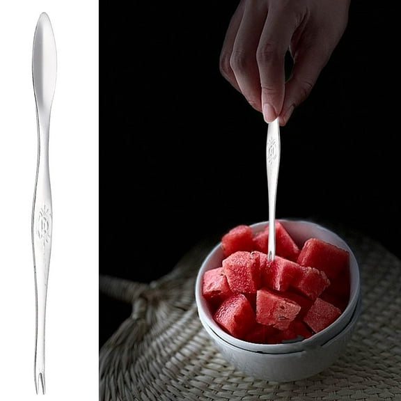 Qnjujn Stainless Steel Watermelon Fork - Rustproof Fruit Serving Utensil - Dishwasher Safe Summer Party Snack Tool for Melon/Cocktails
