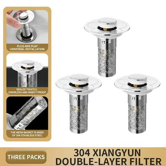 Qnjujn Universal Bathroom Sink Hair Catcher - Removable Stainless Steel Filter Stopper - No-Clog Drain Cover, Fits 1.02”-1.2” Holes - Easy Install for Showers & Basins