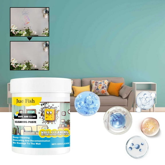 Qnjujn Wall Stain Remover Cream, Graffiti and Ink Cleaner for Painted Walls, Magic Eraser Cleaning Paste, Stain Remover, Fast Acting Formula for Various Surfaces, 100ml Jar for Home Office Use