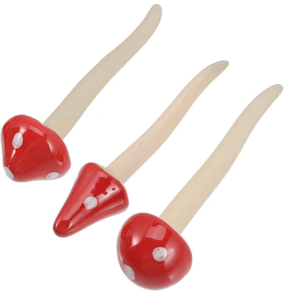 Qnmwood 3pcs Ceramic Garden Mushrooms Red Mushroom Statues Micro Landscape Ornaments