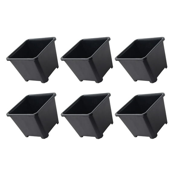 Qnmwood 6 Black Square Flower Pots for Home, Office, Garden
