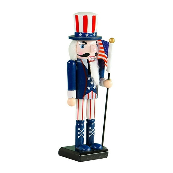 Qnmwood 25cm Wooden Nutcracker Soldier Figurine Patriotic 4th of July Holiday Decoration