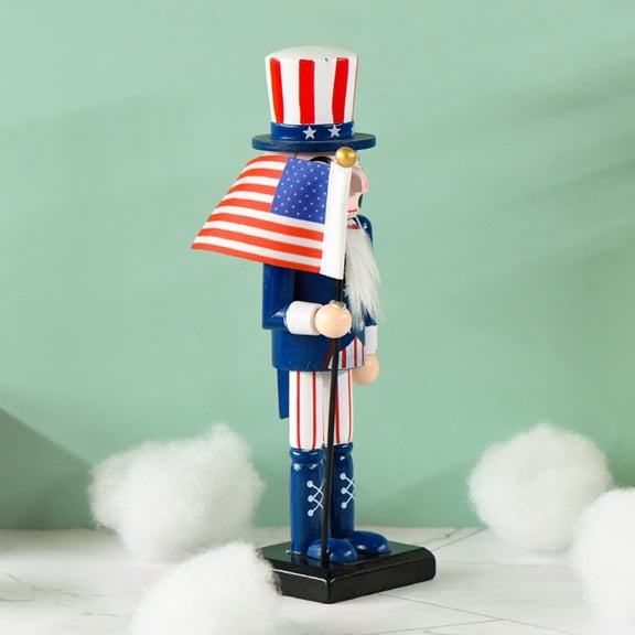 Qnmwood 25cm Wooden Nutcracker Soldier Figurine Patriotic 4th of July Holiday Decoration
